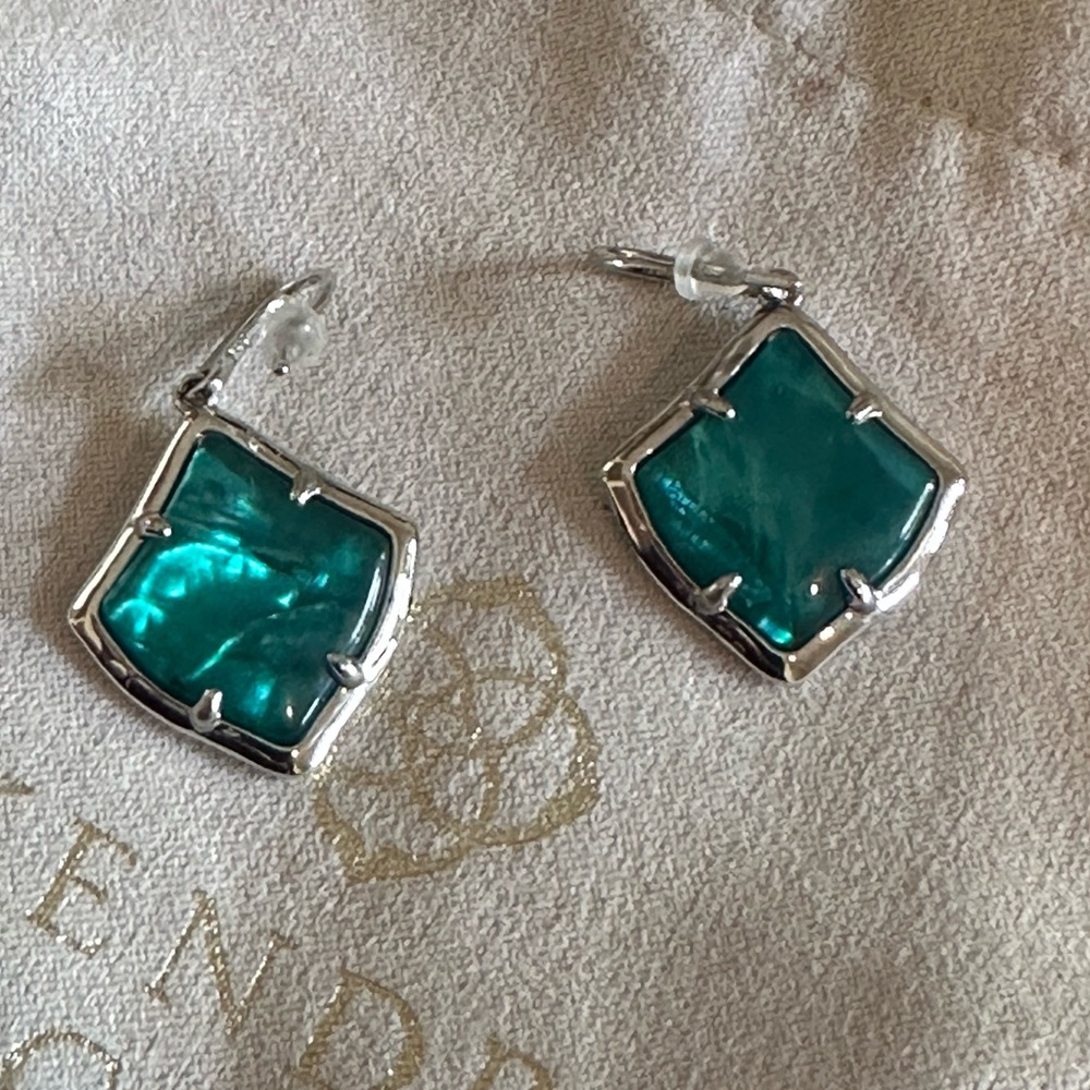 Kendra Scott Joelle Drop Earrings In Silver and Bright Aqua - Picture 4 of 4
